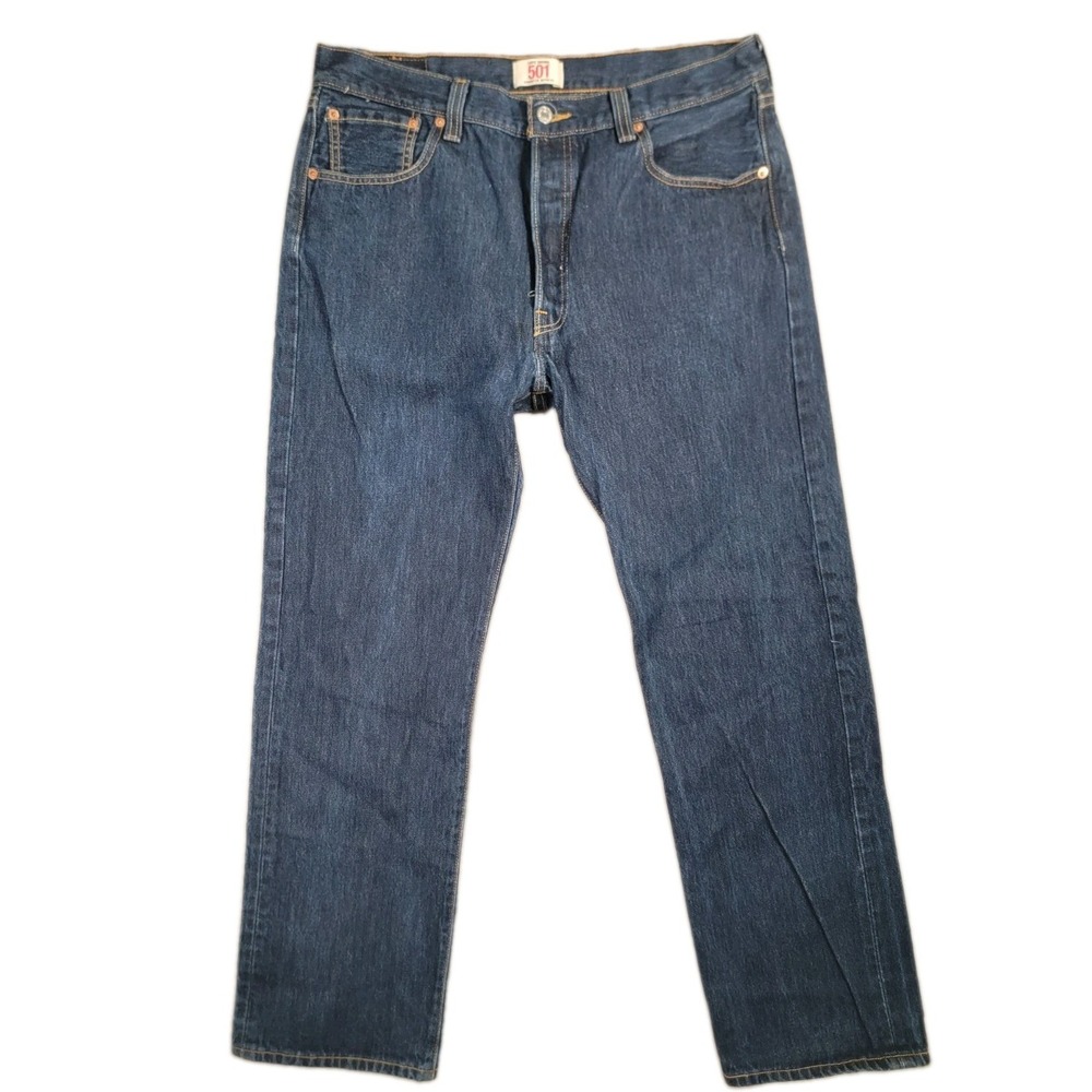 Levis 501 Jeans Mens 36x32 Dark Wash Button Fly Straight Leg Blue Denim Pants 36